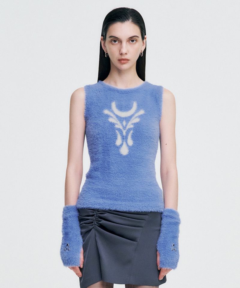 Elemental Motif Furry Knit Top _ SKY BLUE