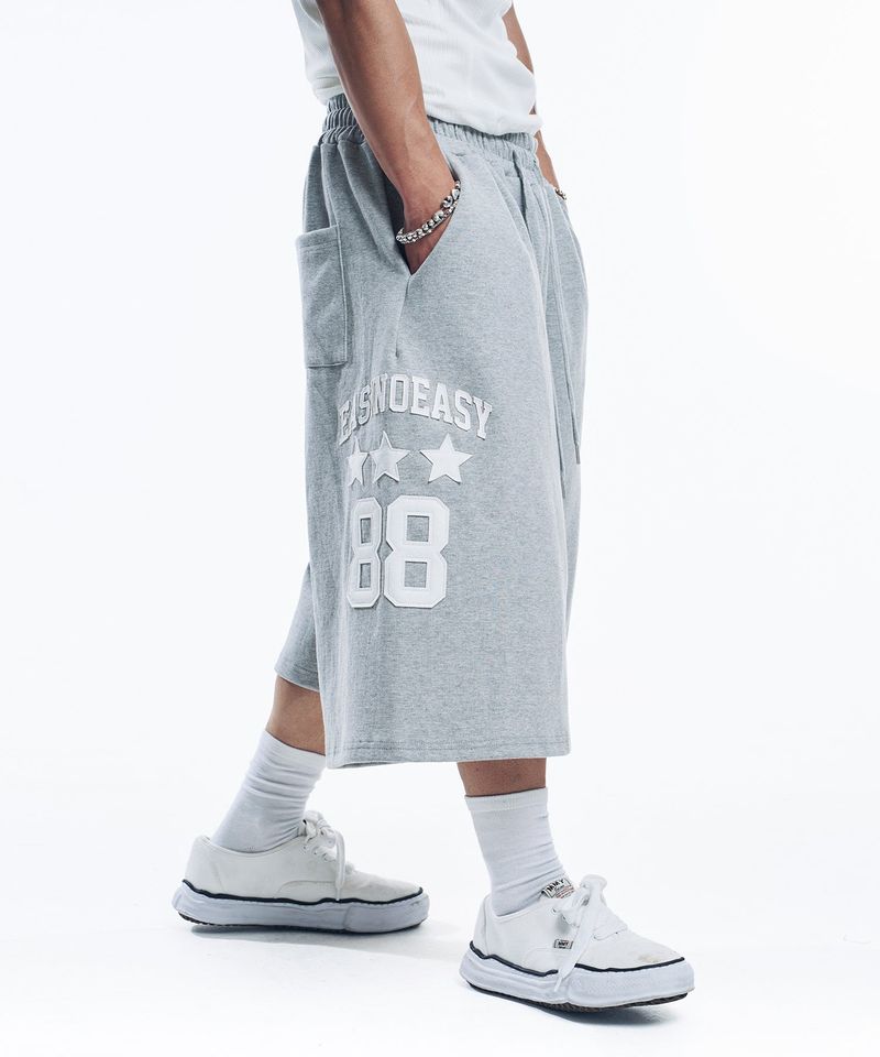 Numbering Patch Bermuda Sweat Pants - Gray
