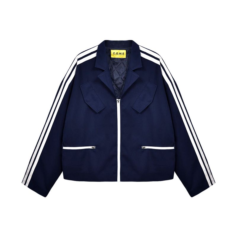 [UNISEX] Satin-Trimmed Padded Racing Jacket (Navy)