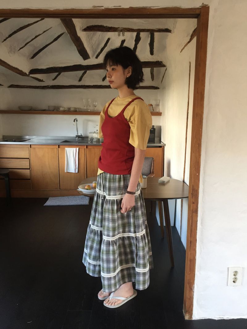 Eden check long skirt (2color)