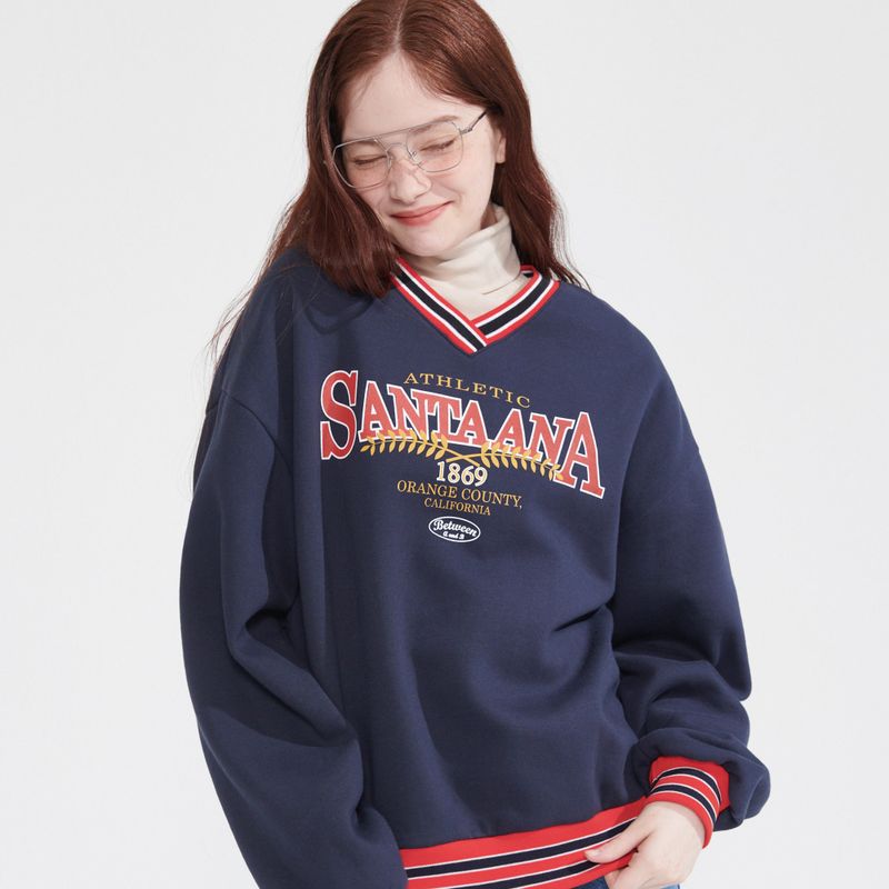 Between A and B(ビットウィーンエーアンドビー)の「V-NECK STRIPE RIB SWEATSHIRT_NAVY(Tops)」