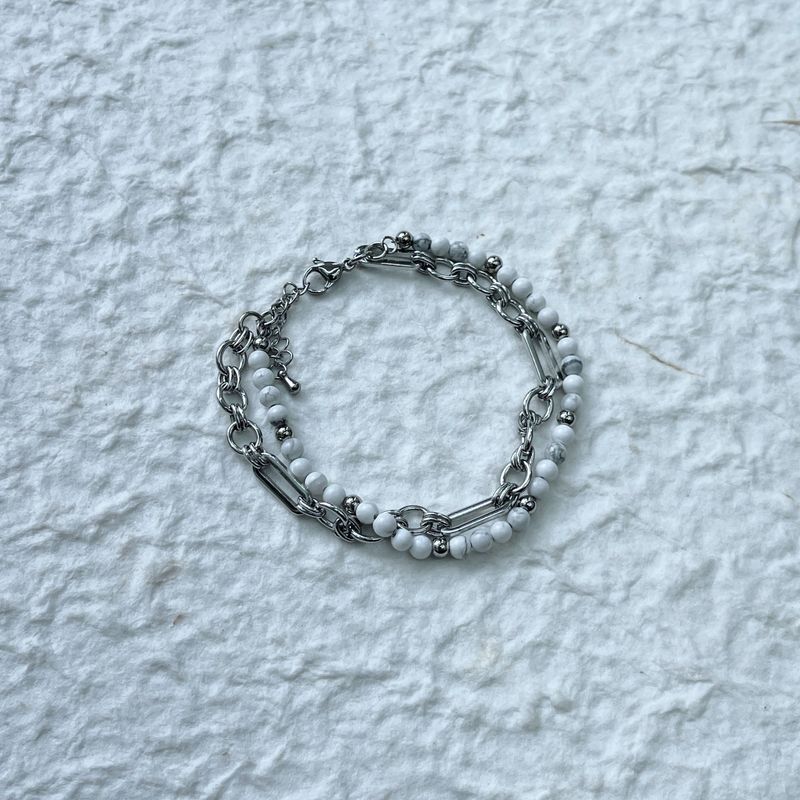 White Stone Double Chain Bracelet