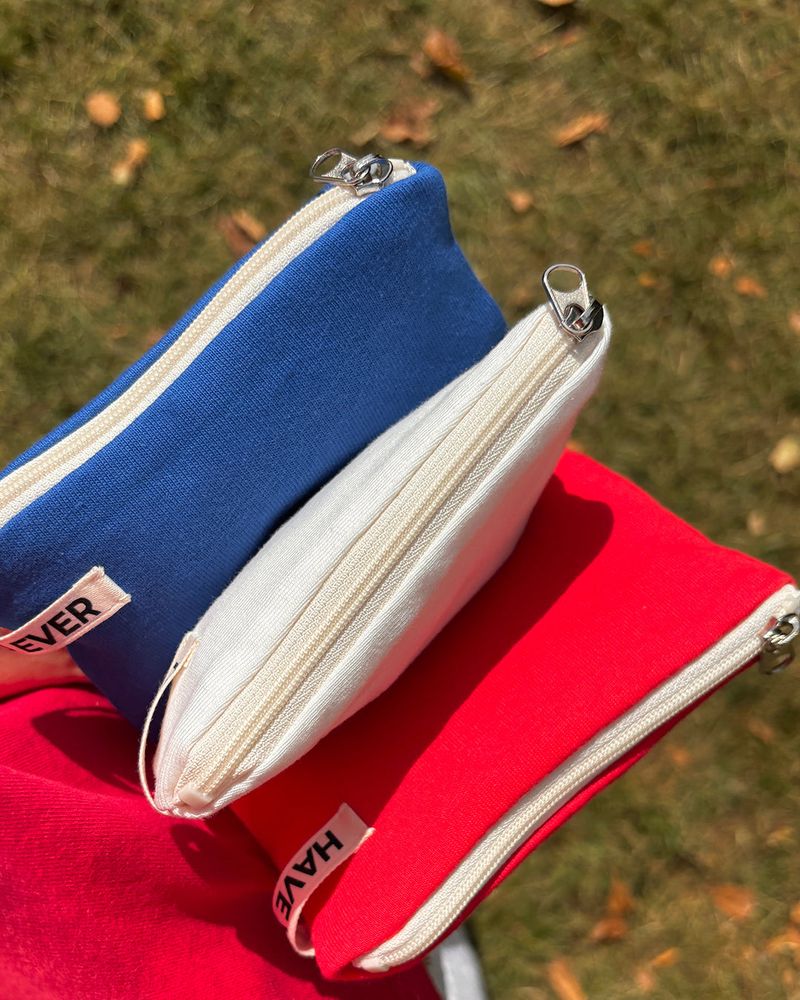 Vivid soft cotton flat pouch - blue , M size