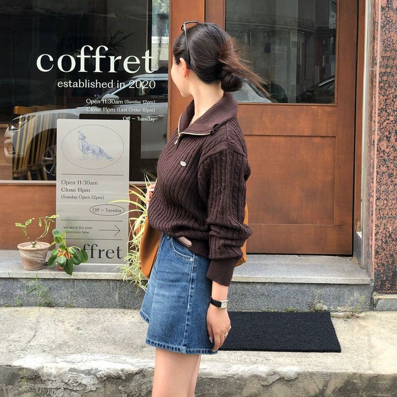 [BELLIDE MADE] CABLE HALF ZIP-UP KNIT WITH PENDANT