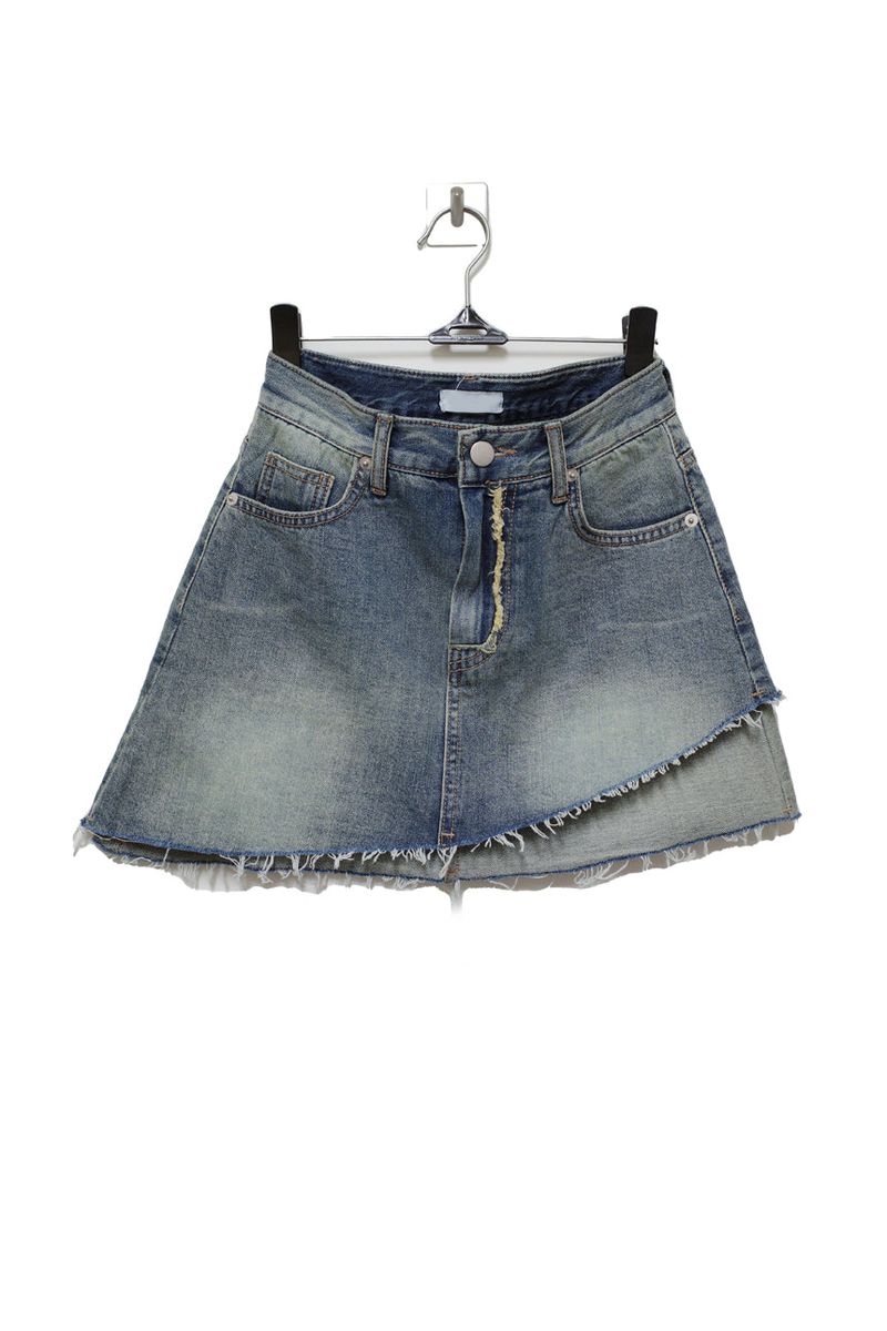 Diagonal denim unbalanced mini sk