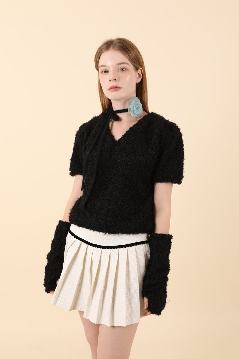 Feminine Puff Knit Warmer Set Black