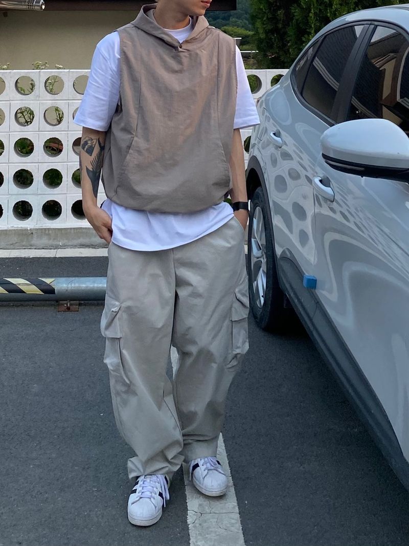 Snap Hooded Nylon Vest 3C