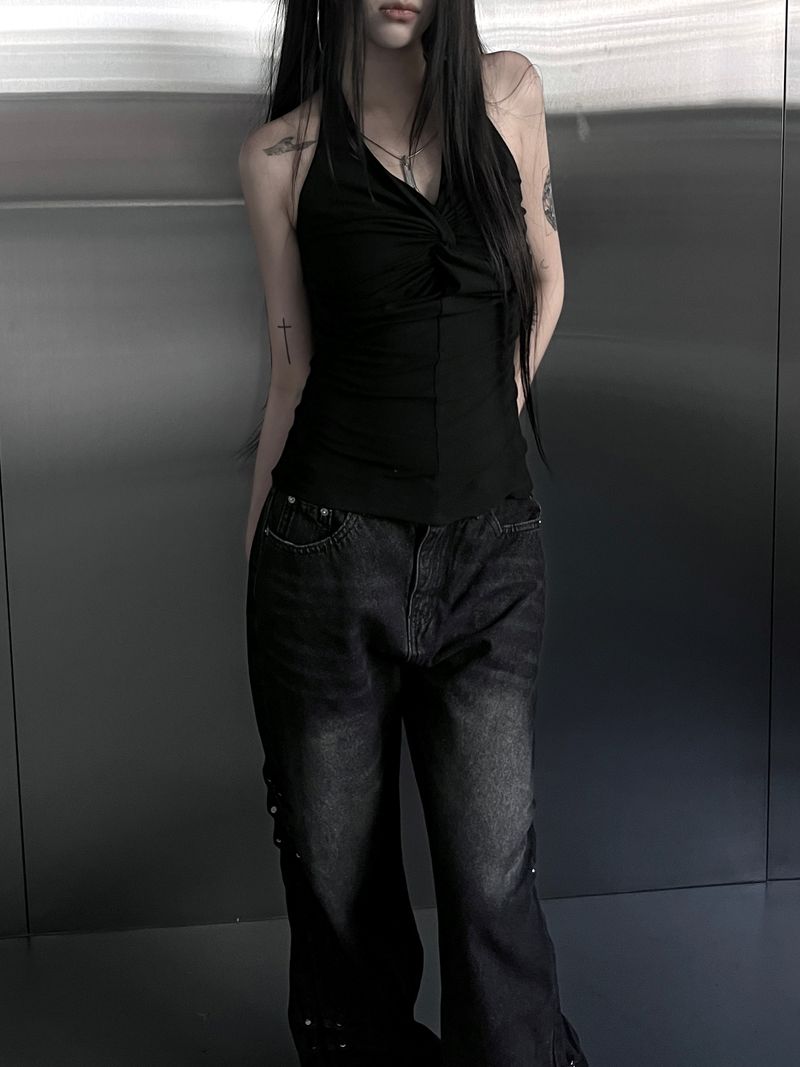 owl halter neck twist sleeveless (2color)