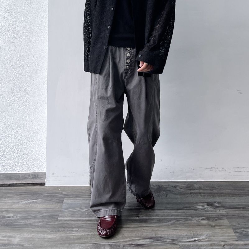 Washed Multi-Button Wide Pants