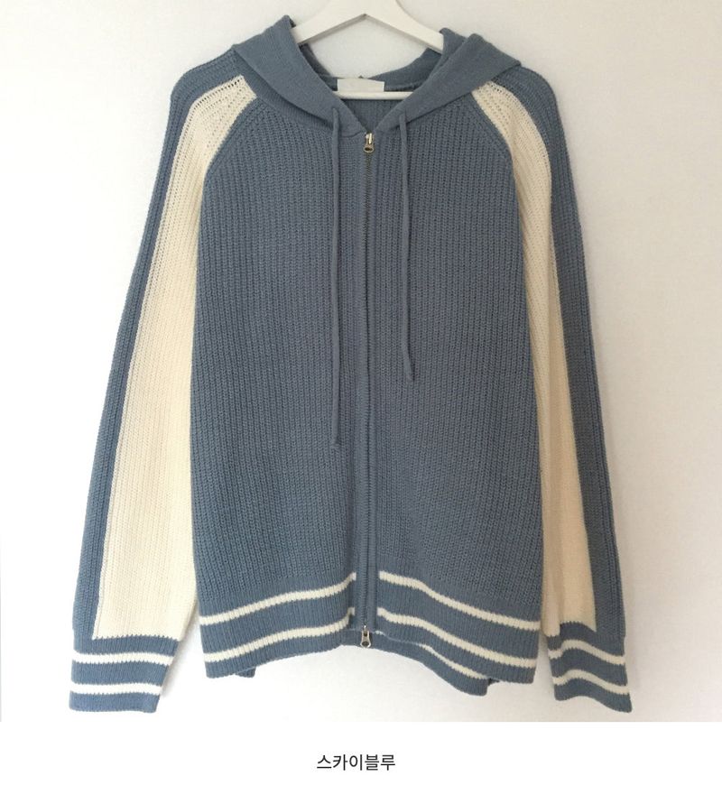 Coloring Hooded Zip-Up Knitwear (4 colors)