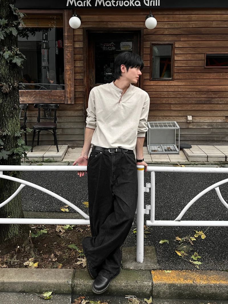 Cohi Stitch Henley Neck Long Sleeve