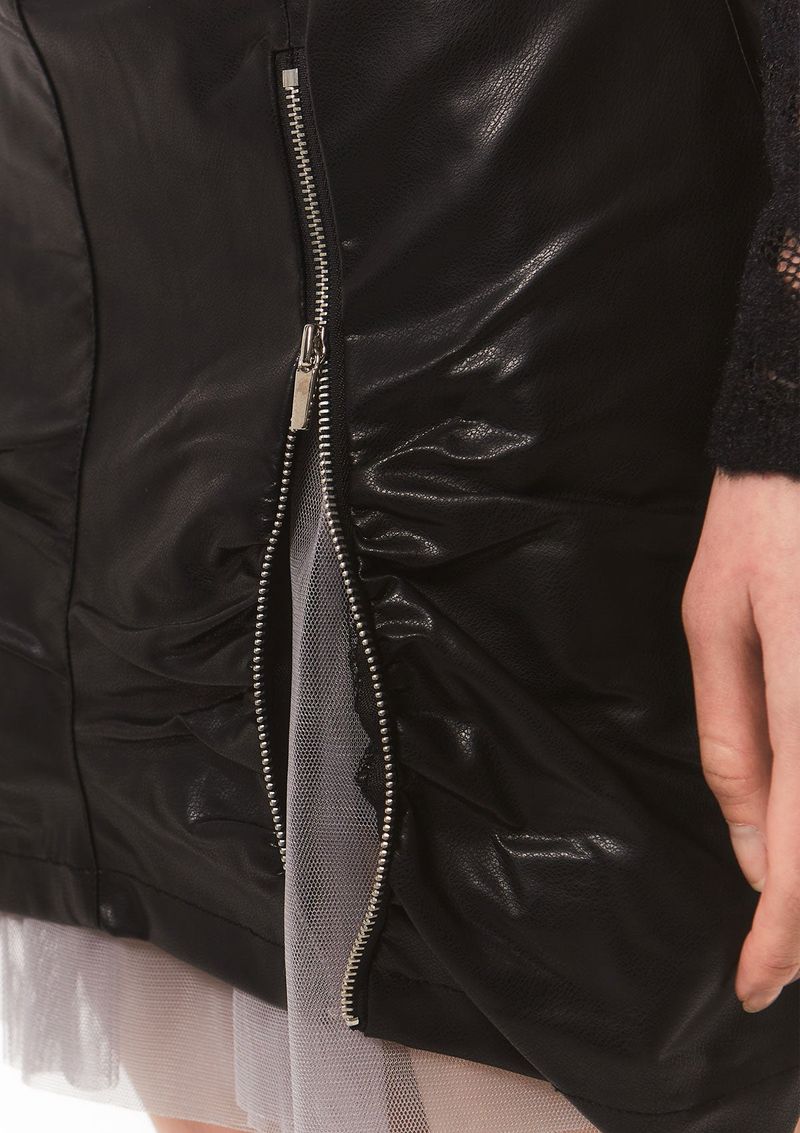 zipper leather shirring sk - black