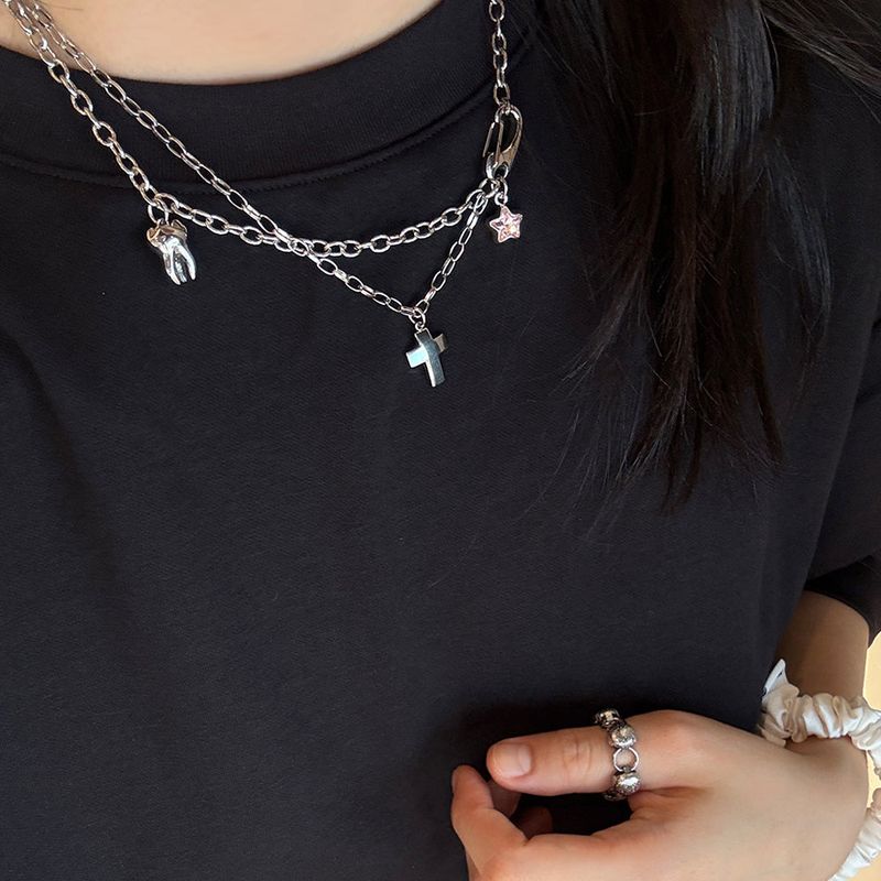 tooth gem necklace (pink)