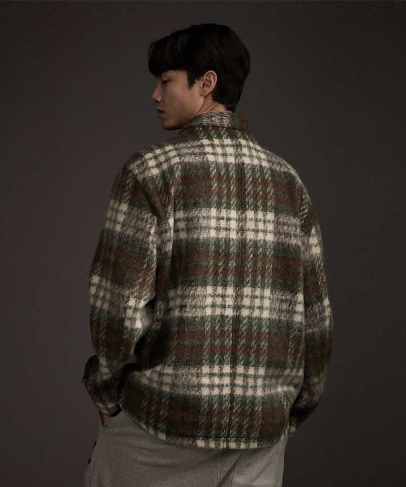 COZY HAIRY CHECK JACKET KHAKI