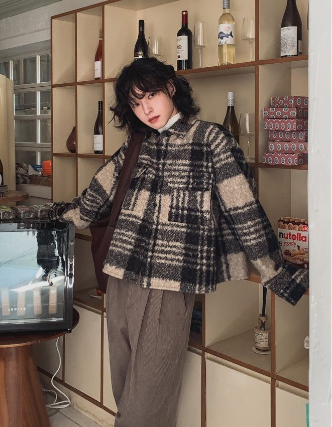 Bronte wool checked crop jacket