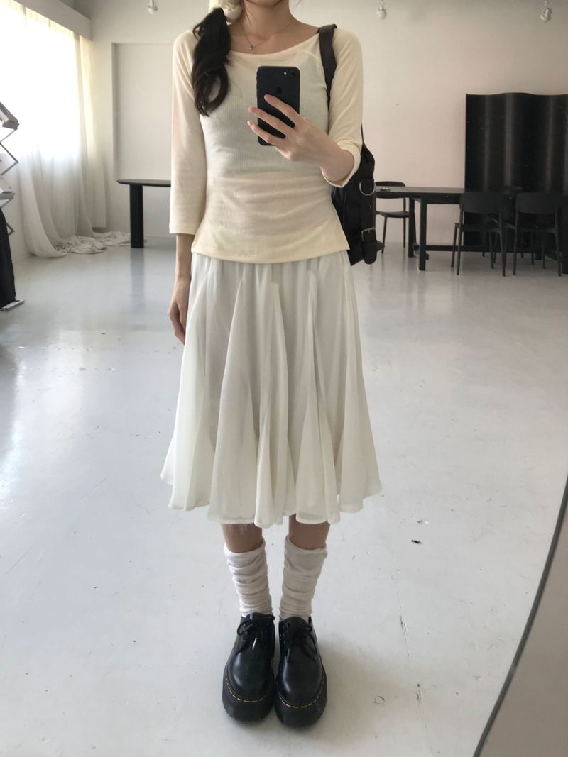 chiffon midi skirt (2color)