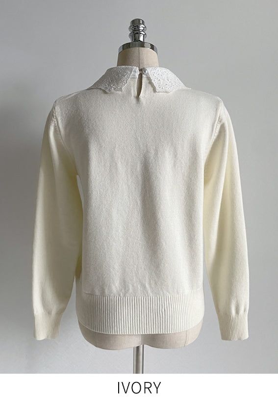 Nemyu Pearl Cubic Lace Collar Knit