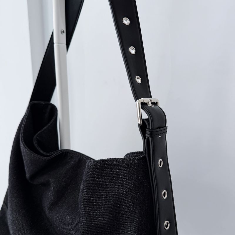 Black Denim Stud Shoulder Bag