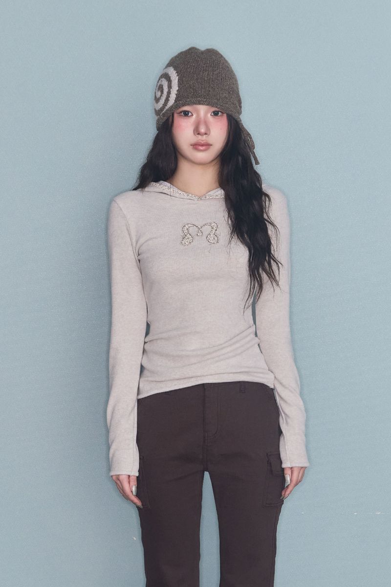SIDE RIBBON SWIRLY BEANIE BROWN