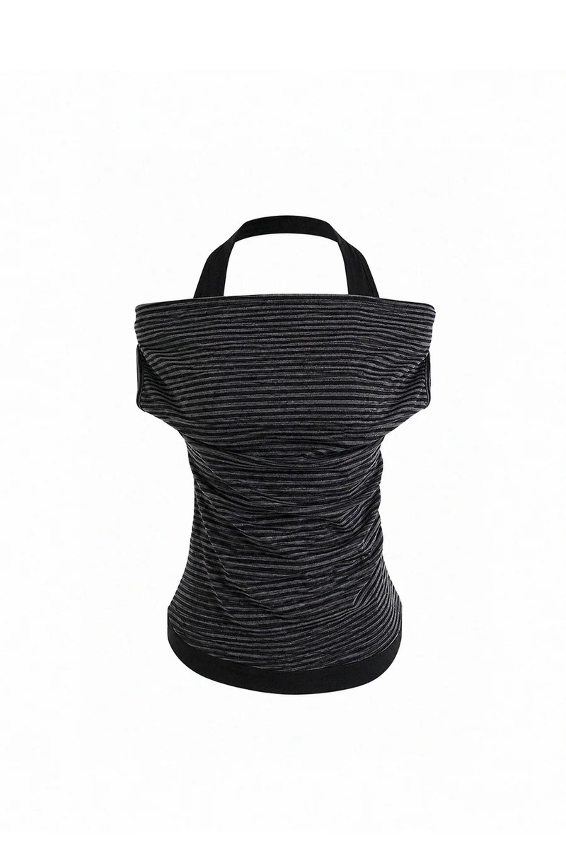 HALTER-STRAP DRAPED OFF-SHOULDER TOP (3COLORS!)