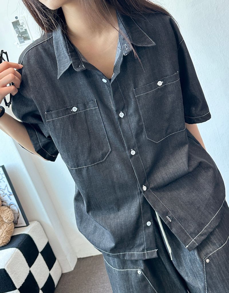 CCORTTI（コルッティ）の「コイン デニム ステッチディテール シャツ 2カラー（トップス）」