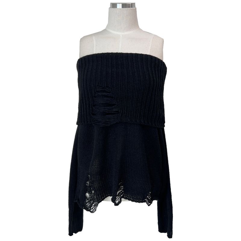 Damage Off-Shoulder Long Sleeve Knit (4 Colors)