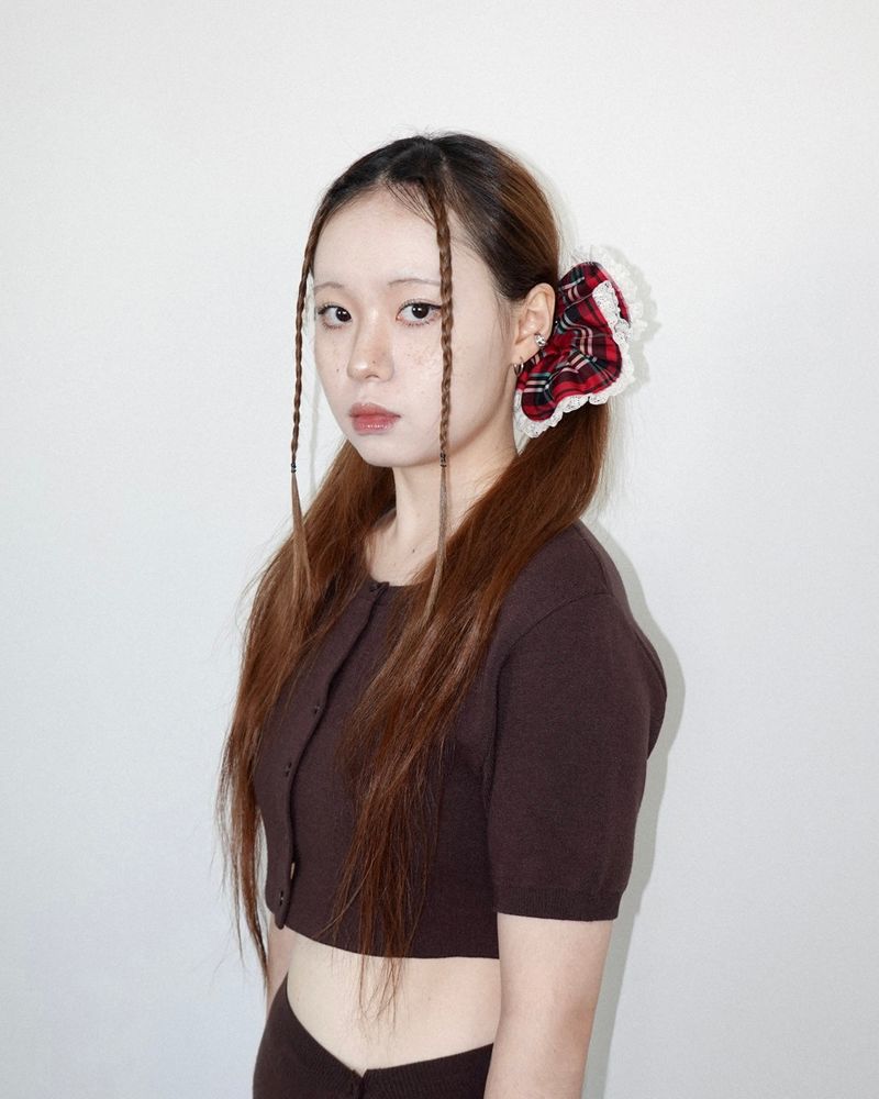 Tartan-check ruffle scrunchie
