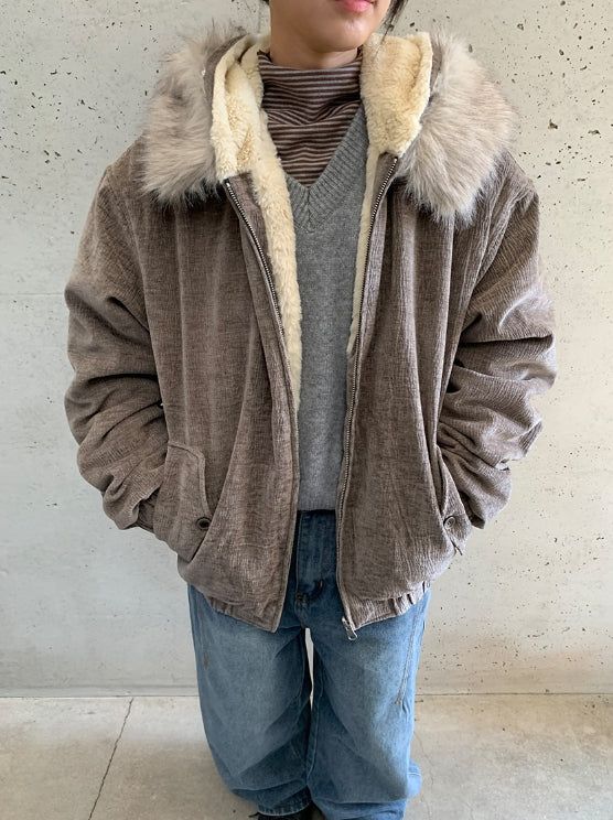 BAON（バオン）の「Tiken Herringbone Wool Hood Fur Jacket（Jackets/Outerwear）」