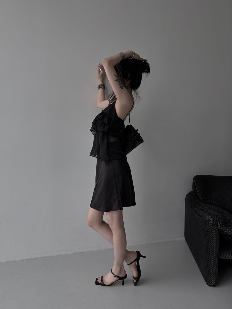 satin slip midi skirt (2color)