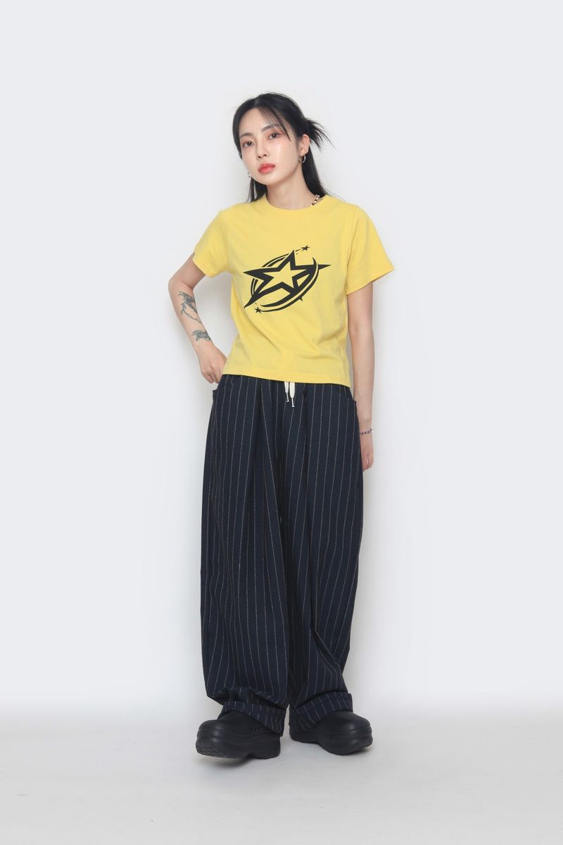 linen striped wide pants