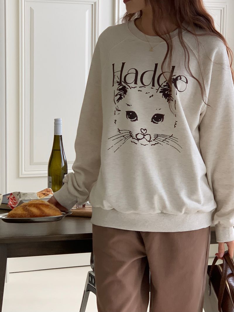 CAT DRAWING SWEATSHIRTS (OATMEAL)