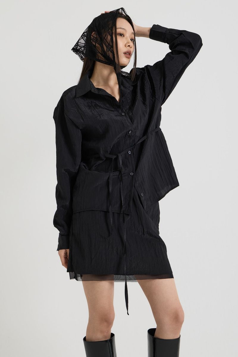 Sheer String Blouse, Black