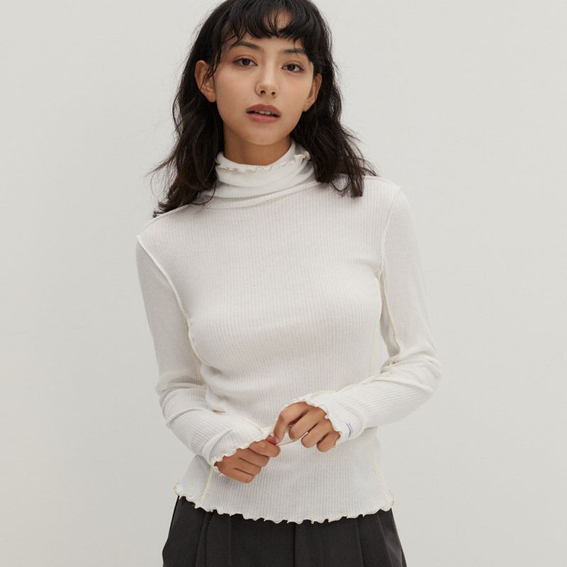 Contrast Interlock Turtle Neck T/Shirts White