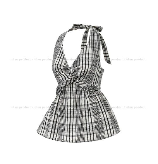 Sov Check Halter Blouse