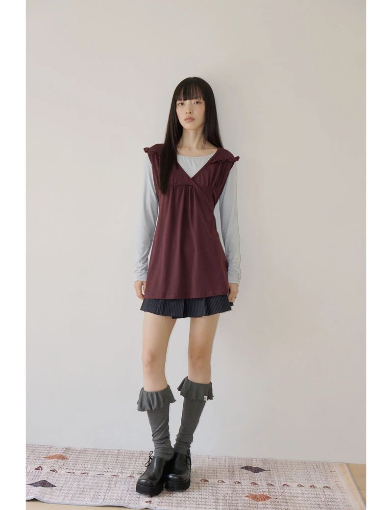 RUFFLE TIE TOP(BURGUNDY)