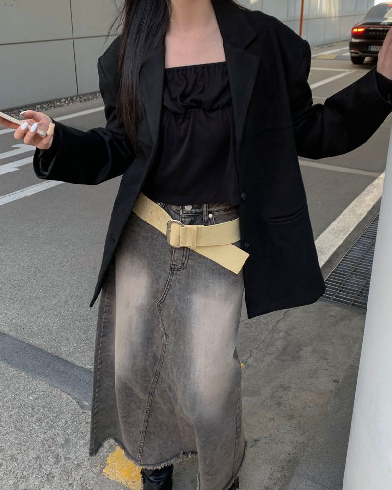 Rough denim long skirt