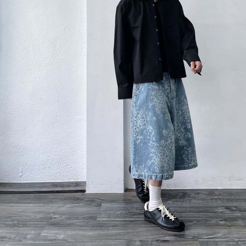 Snowwashed Leopard Wide Denim Culottes