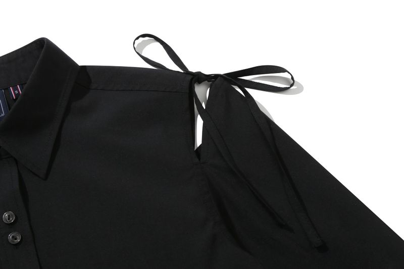 SHOULDER OPEN RIBBON SHIRT_BLACK