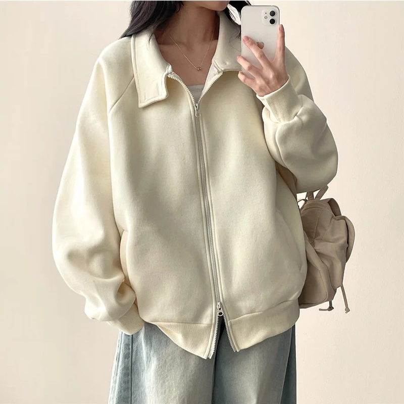 Tei Two-button snap neck boxy fit zip-up jumper