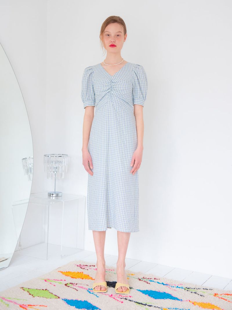 SHIRRING DETAIL MIDI ONEPIECE_BLUE
