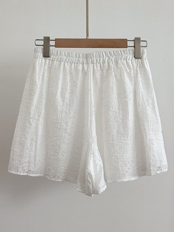 Eyelet Punching Blouse Banding Shorts Set