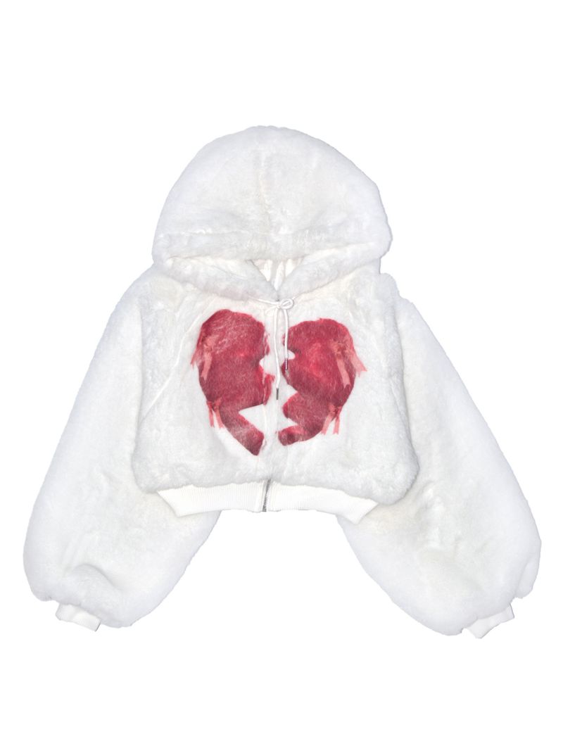 Broken Heart Fluffy Hooded Jacket