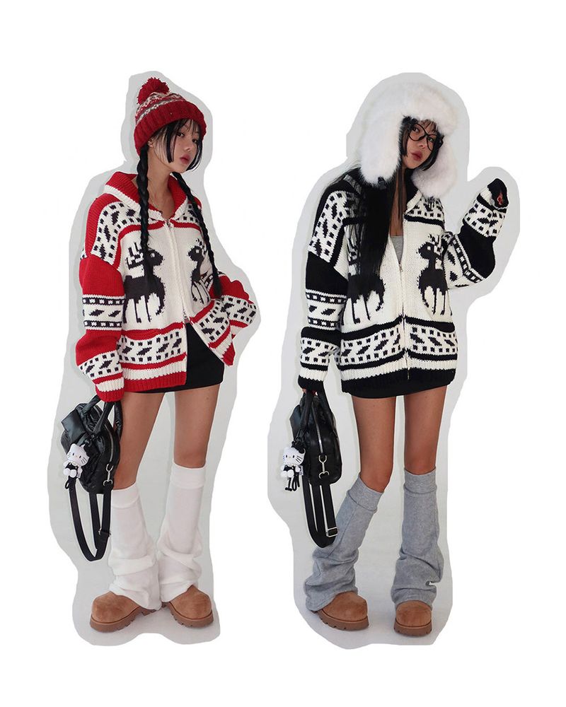 Delight-J(ディライトジェイ)の「a deer nose-drawn knit zip-up cardigan(Tops)」