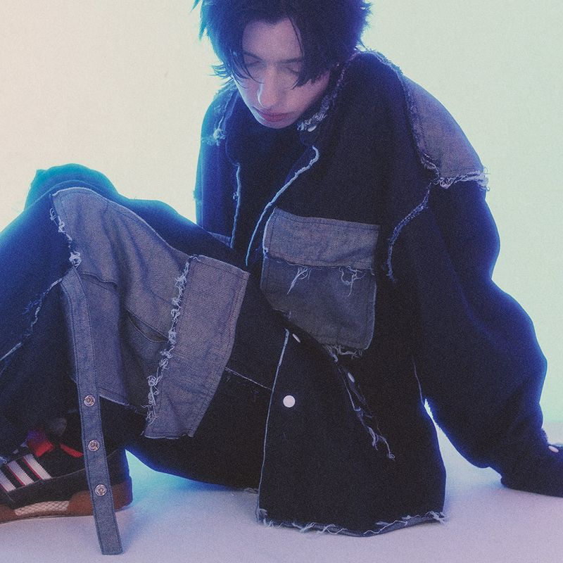 grunge roll-up denim pants_blue