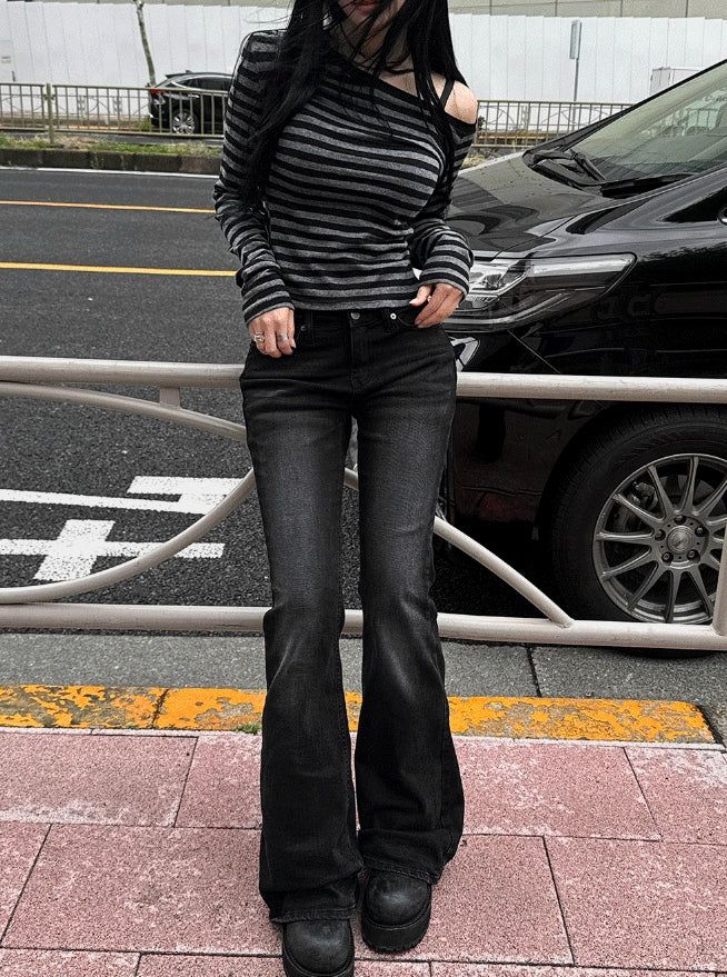 26SS★ [MADE] One-Shoulder Open Stripe Tee