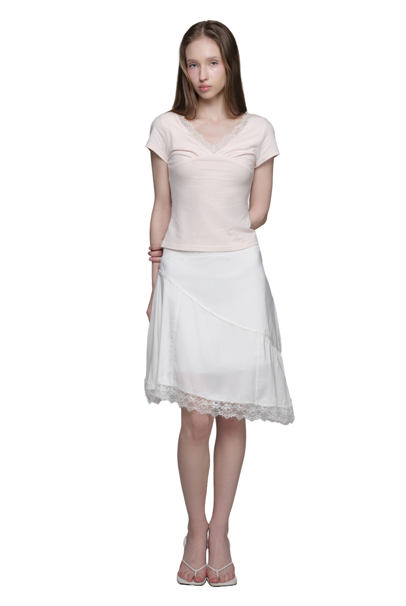 Rose tea lace v top, Pink