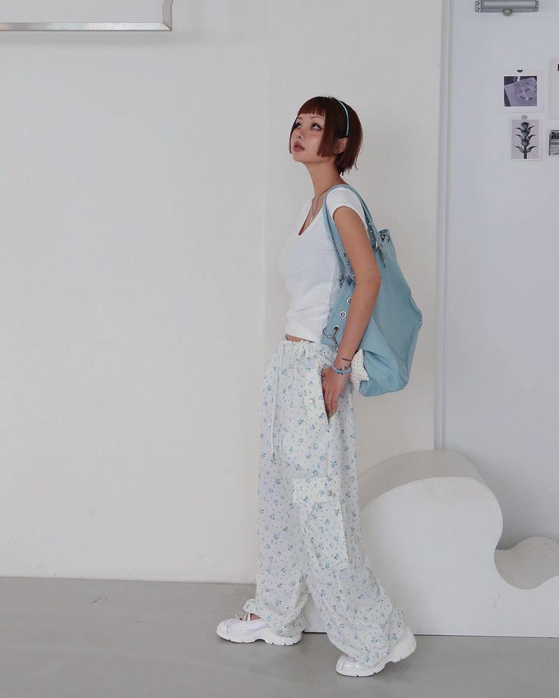 Flower cargo string jogger & wide pants