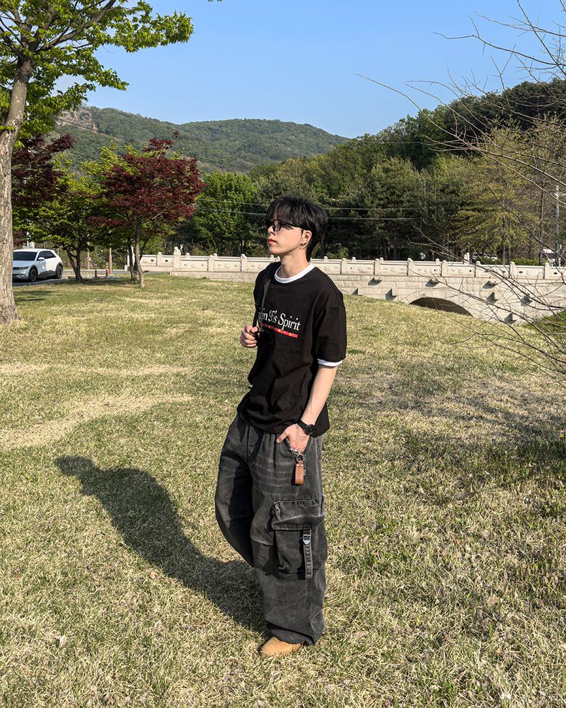 Lace Buckle Wide Cargo Denim