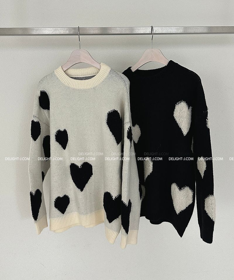 heart pattern loose fit knitwear