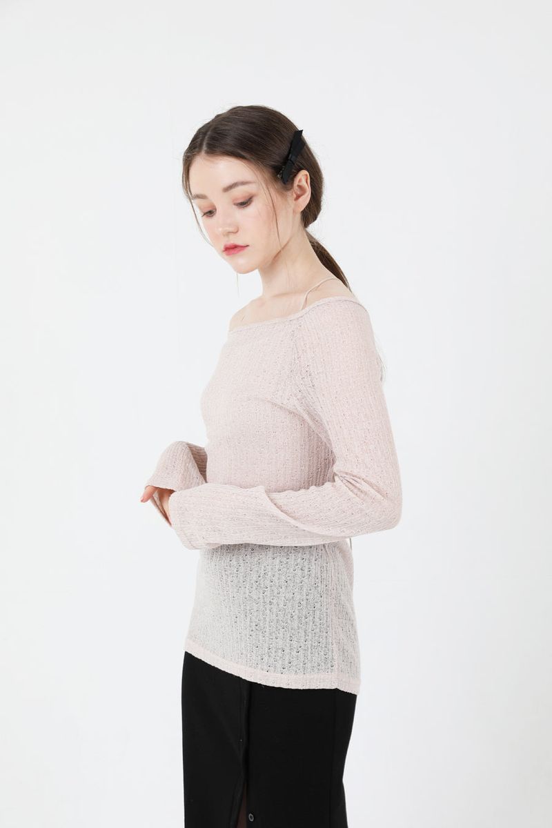 See-Throught Back Slit Long Sleeve Knit Beige